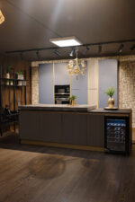 Bucătărie italiană PET Blu Dusty insulă Old Grey rafturi metalice — stoc Milano reducere