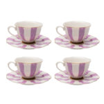 Ceașcă cu farfurioară Harlequin mov (set 4 buc.)