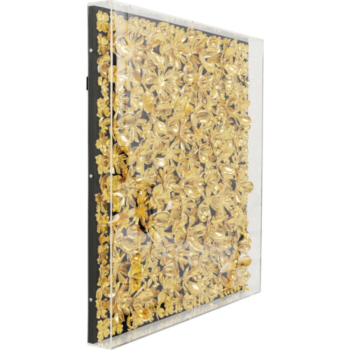 Decoratiune de perete cu rama Auriu Flower 80x80cm