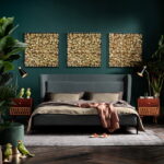 Decoratiune de perete cu rama Auriu Flower 80x80cm