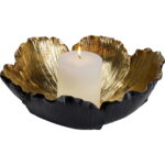 Bol decorativ Flower Bloom Negru/Auriu Ø25 cm