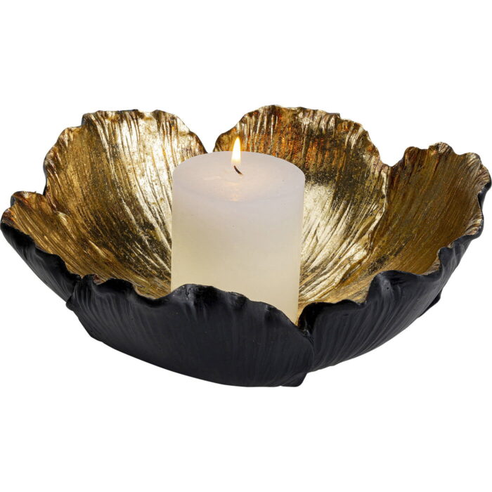 Bol decorativ Flower Bloom Negru/Auriu Ø25 cm