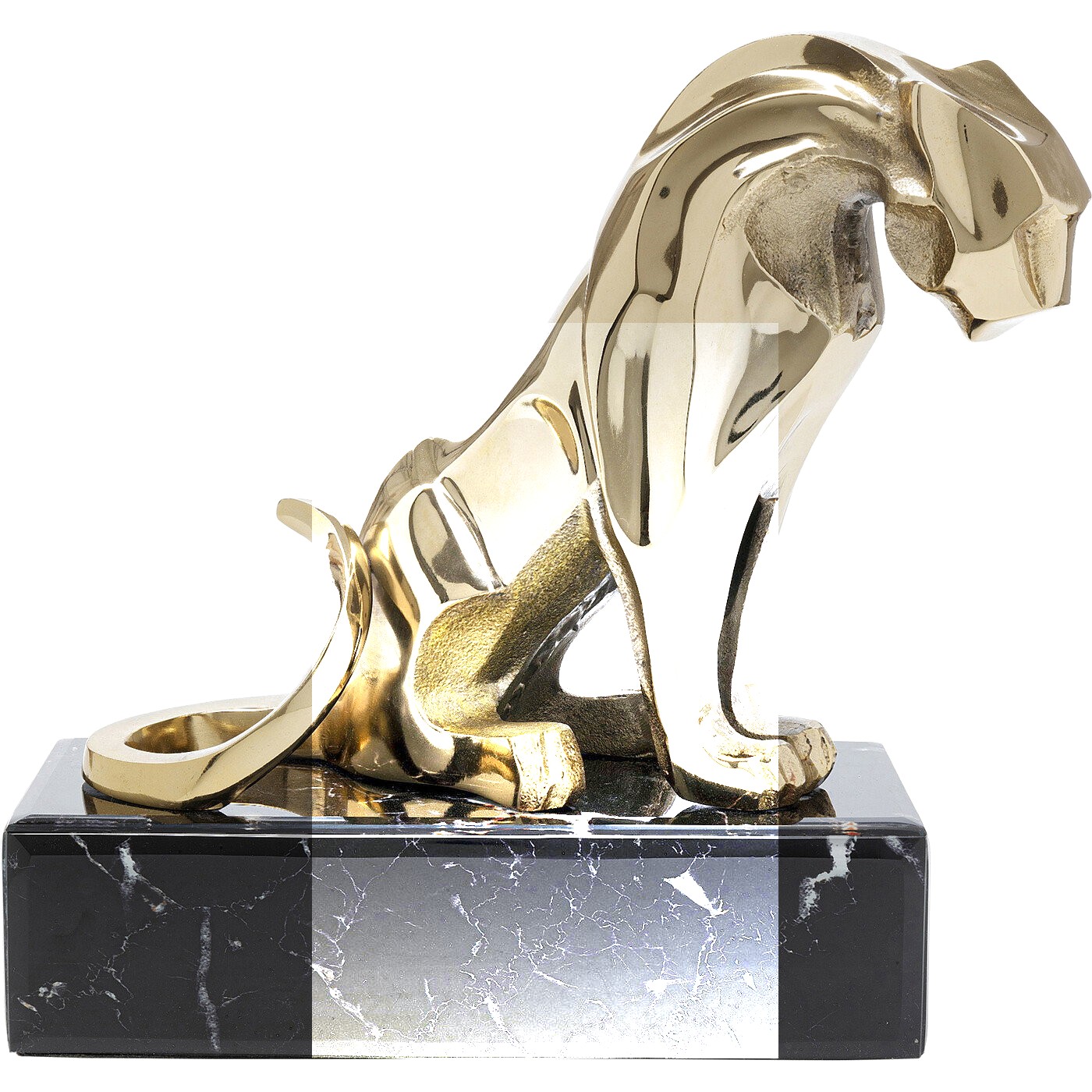 KARE-53808-alb FIGURINĂ DECORATIVĂ AURIE LION ON MARBLE 31X34 CM