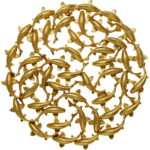 Decoratiune de perete din fibra de sticla School of Koi Ø160 cm aurie