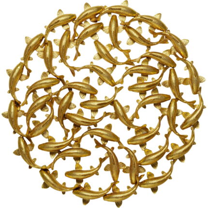 Decoratiune de perete din fibra de sticla School of Koi Ø160 cm aurie
