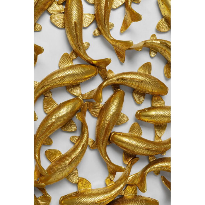 Decoratiune de perete din fibra de sticla School of Koi Ø160 cm aurie