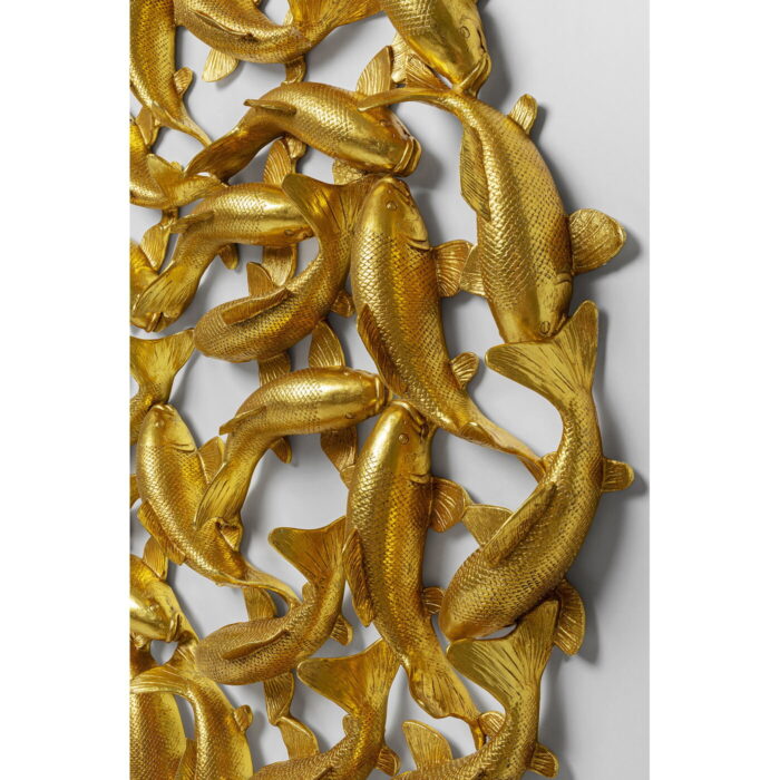 Decoratiune de perete din fibra de sticla School of Koi Ø160 cm aurie