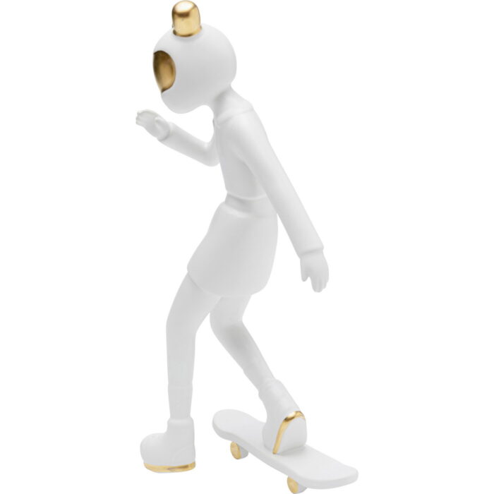 Figurina decorativa alba Skating Astronaut 17x33 cm