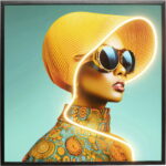 Rama foto Sun Hat Woman Galben LED 80x80 cm