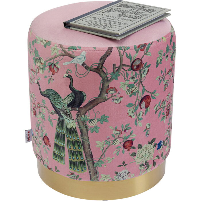Puf rotund cu baza aurie Cherry Peacock Ø32x38 cm