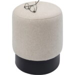 Puf rotund crem cu baza neagra Cherry Ø36x44 cm