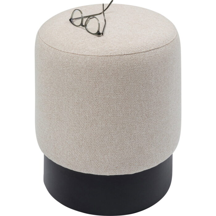 Puf rotund crem cu baza neagra Cherry Ø36x44 cm