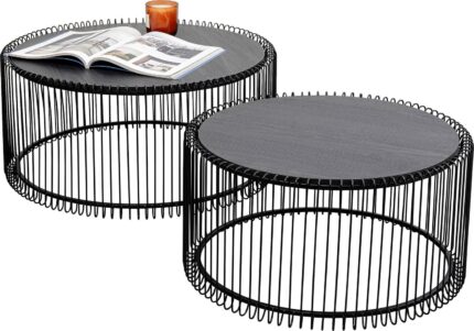 SET 2 MESE DE CAFEA WIRE BLACK WOOD