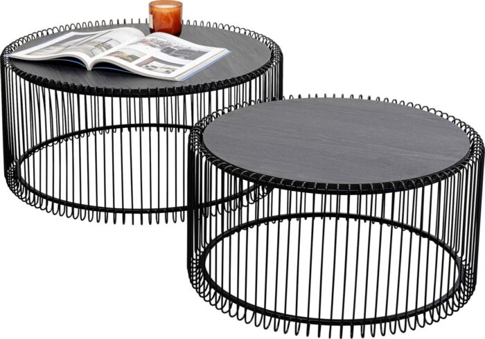 SET 2 MESE DE CAFEA WIRE BLACK WOOD