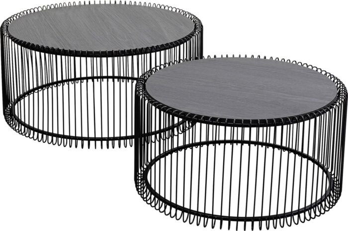 SET 2 MESE DE CAFEA WIRE BLACK WOOD