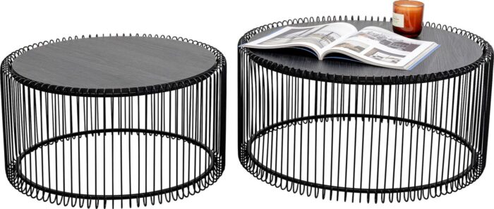 SET 2 MESE DE CAFEA WIRE BLACK WOOD