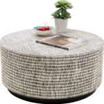 MASA DE CAFEA ROTUNDA ALB/NEGRU Ø76 CM PIANO