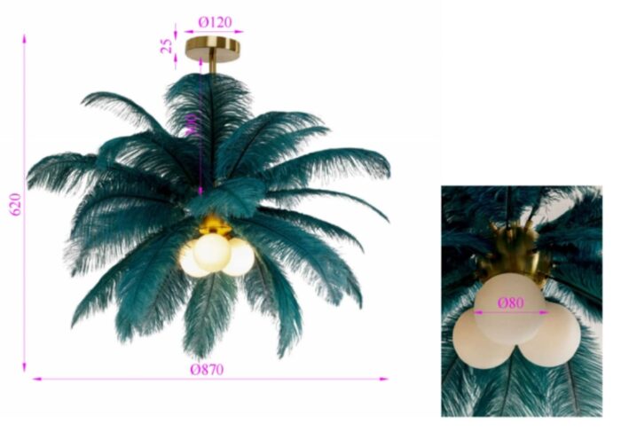 LUSTRĂ TIP PENDUL FEATHER PALM VERDE Ø60 CM