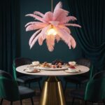LUSTRĂ TIP PENDUL FEATHER PALM ROZ Ø60 CM