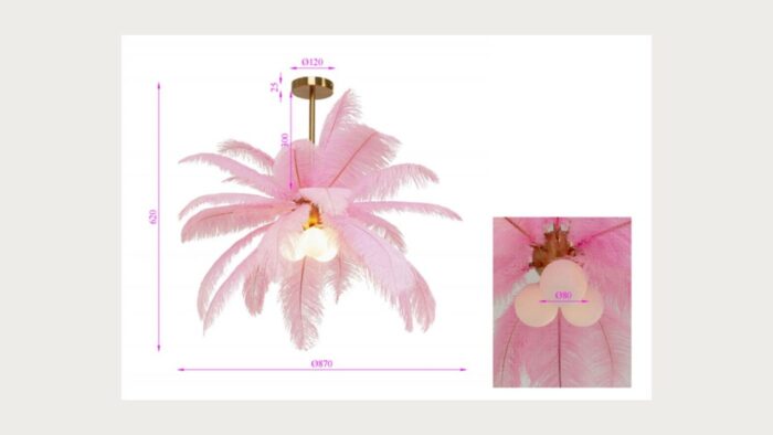 LUSTRĂ TIP PENDUL FEATHER PALM ROZ Ø60 CM