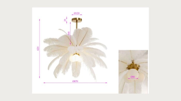 LUSTRĂ TIP PENDUL FEATHER PALM ALB Ø60 CM