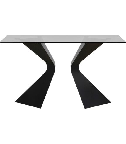 CONSOLA GLORIA CU BLAT DIN STICLA NEAGRA 140X81 CM