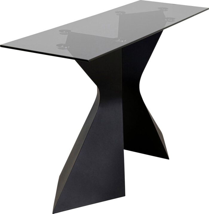 CONSOLA GLORIA CU BLAT DIN STICLA NEAGRA 140X81 CM
