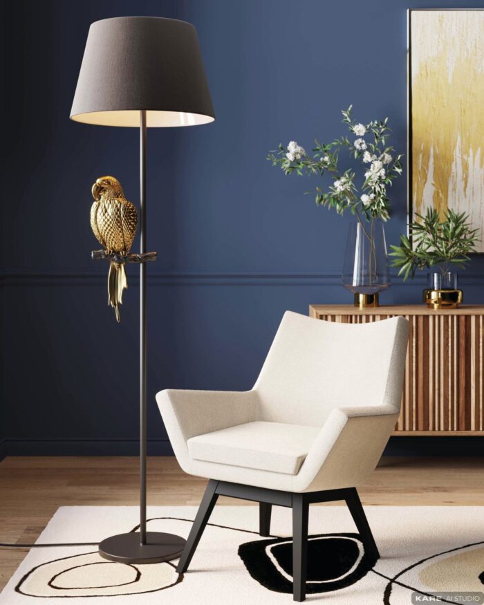 LAMPĂ DE PODEA ANIMAL PARROT Ø40X176 CM NEGRU/AURIU