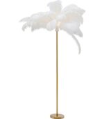 LAMPĂ DE PODEA CU BAZA AURIE ȘI PENE ALBE FEATHER PALM 165 CM