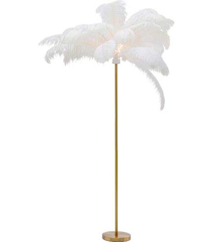 LAMPĂ DE PODEA CU BAZA AURIE ȘI PENE ALBE FEATHER PALM 165 CM
