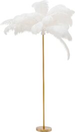 LAMPĂ DE PODEA CU BAZA AURIE ȘI PENE ALBE FEATHER PALM 165 CM