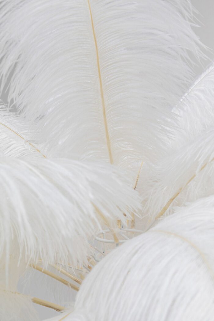LAMPĂ DE PODEA CU BAZA AURIE ȘI PENE ALBE FEATHER PALM 165 CM