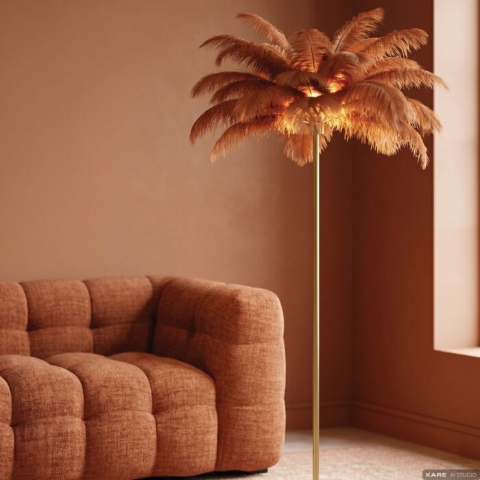 LAMPĂ DE PODEA FEATHER PALM RUSTY165 CM BAZA AURIE