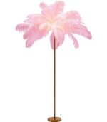 LAMPĂ DE PODEA CU BAZA AURIE ȘI PENE ROZ FEATHER PALM 165 CM