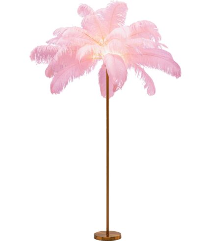 LAMPĂ DE PODEA CU BAZA AURIE ȘI PENE ROZ FEATHER PALM 165 CM