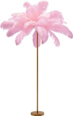 LAMPĂ DE PODEA CU BAZA AURIE ȘI PENE ROZ FEATHER PALM 165 CM