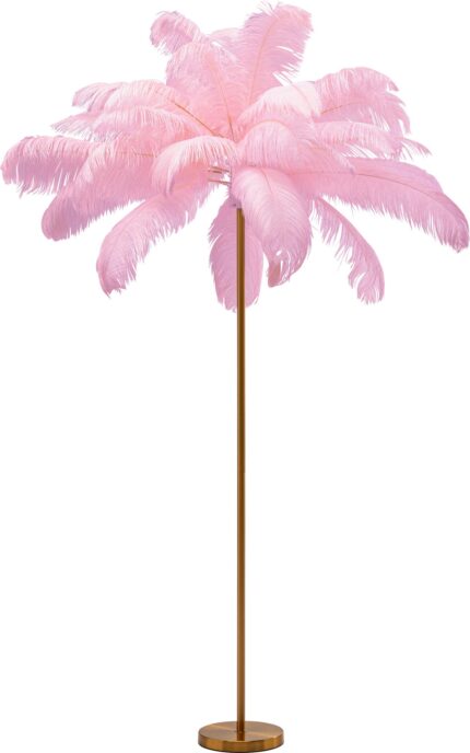 LAMPĂ DE PODEA CU BAZA AURIE ȘI PENE ROZ FEATHER PALM 165 CM
