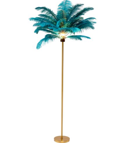 LAMPĂ DE PODEA CU BAZA AURIE ȘI PENE VERZI FEATHER PALM 165 CM