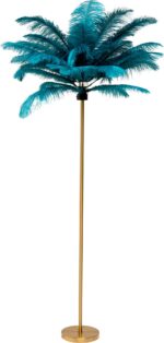 LAMPĂ DE PODEA CU BAZA AURIE ȘI PENE VERZI FEATHER PALM 165 CM
