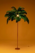 LAMPĂ DE PODEA CU BAZA AURIE ȘI PENE VERZI FEATHER PALM 165 CM
