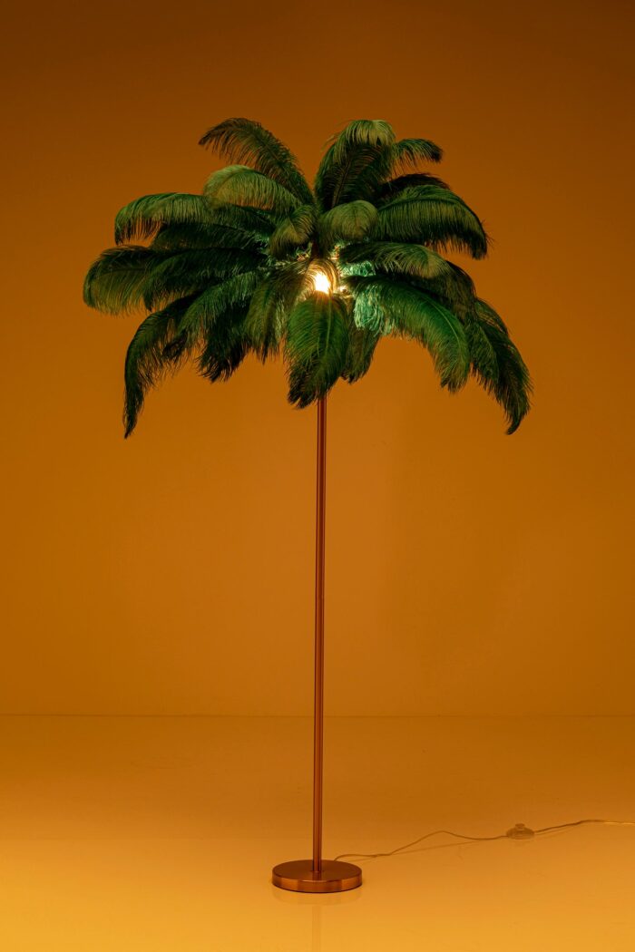 LAMPĂ DE PODEA CU BAZA AURIE ȘI PENE VERZI FEATHER PALM 165 CM