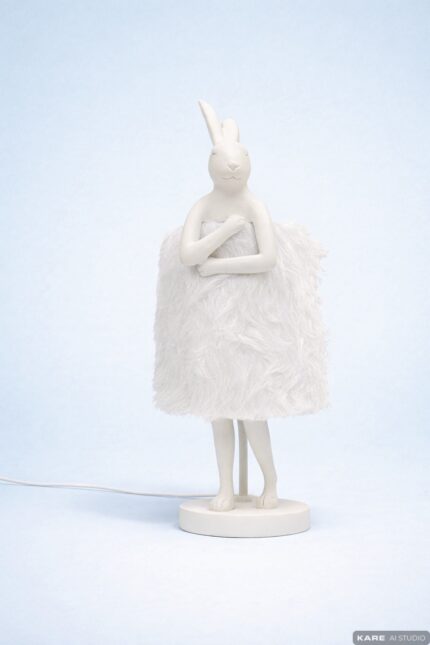 VEIOZĂ ANIMAL RABBIT FUR ALB/ARGINTIU 50 CM