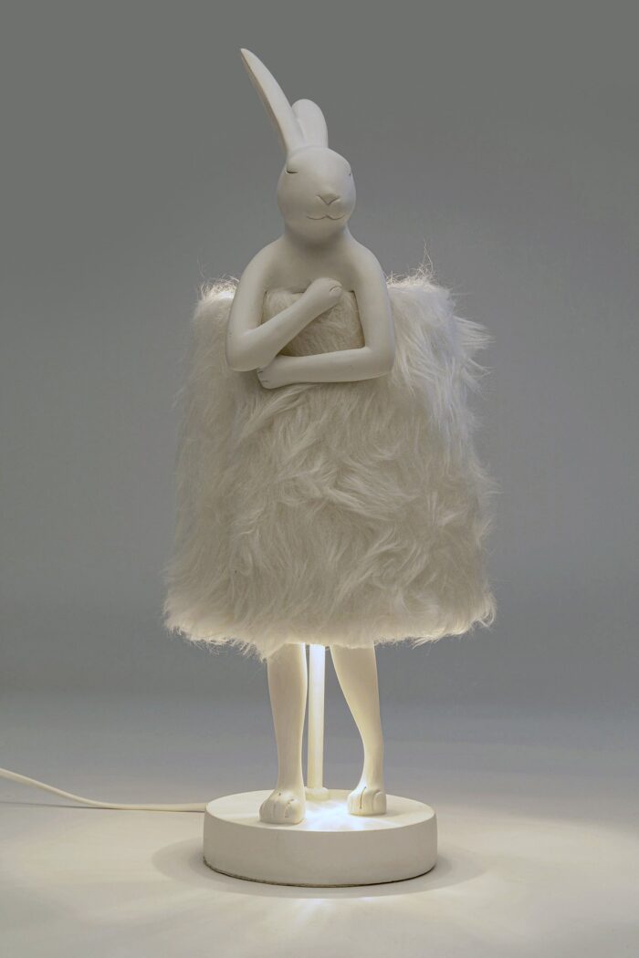 VEIOZĂ ANIMAL RABBIT FUR ALB/ARGINTIU 50 CM