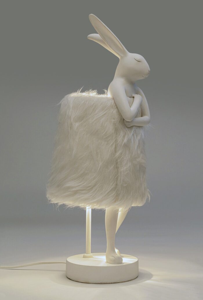 VEIOZĂ ANIMAL RABBIT FUR ALB/ARGINTIU 50 CM