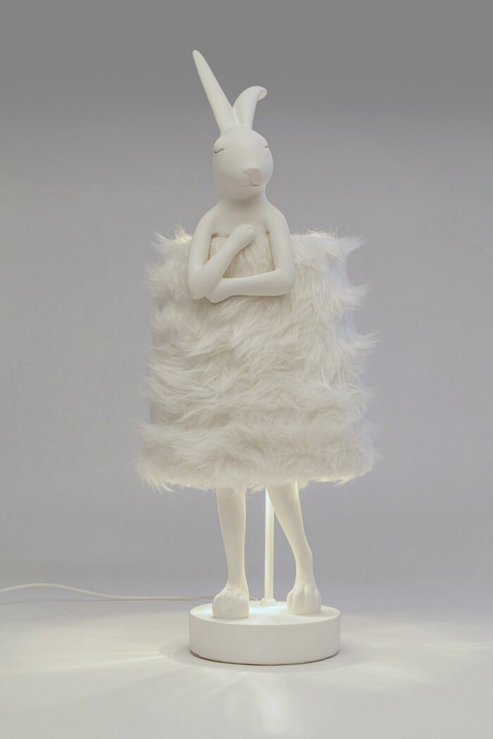 VEIOZĂ ANIMAL RABBIT FUR ALB/ARGINTIU 68 CM