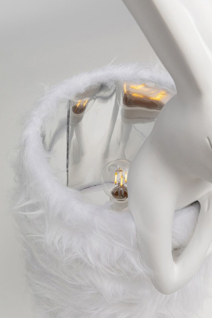 VEIOZĂ ANIMAL RABBIT FUR ALB/ARGINTIU 68 CM