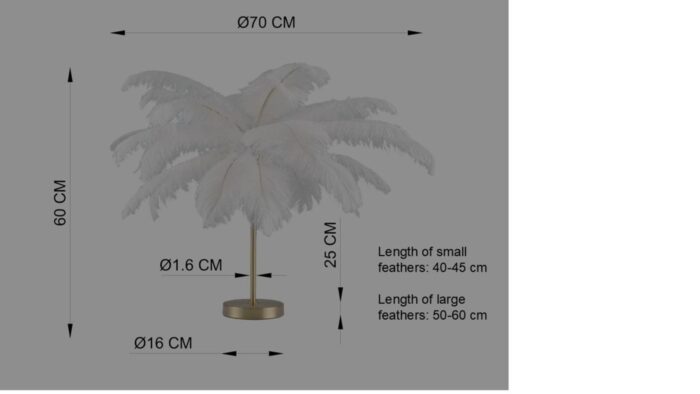 VEIOZĂ CU BAZA AURIE ȘI PENE ALBE FEATHER PALM 60 CM