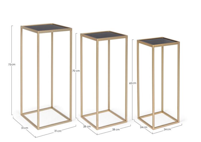 Set 3 Măsuțe De Cafea Pătrate Nucleos Auriu