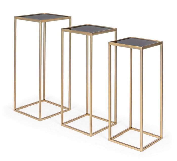 Set 3 Măsuțe De Cafea Pătrate Nucleos Auriu