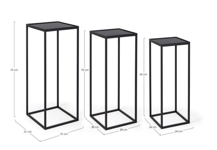 Set 3 Măsuțe De Cafea Pătrate Nucleos Negru